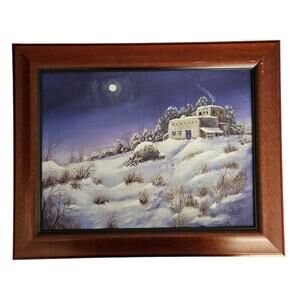 Midnight Adobe Rebecca Case Original Winter Painting Framed 20x16
